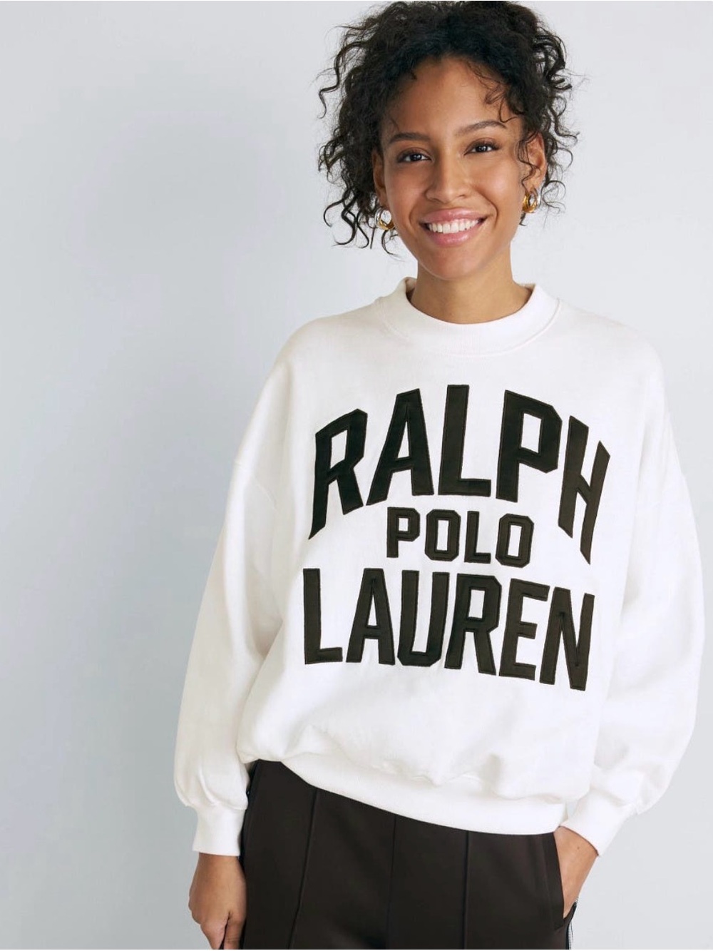 Ralph Lauren White Crewneck Sweatshirt with Black Logo